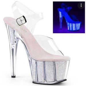 Pleaser Clear and Silver Glitter Heels